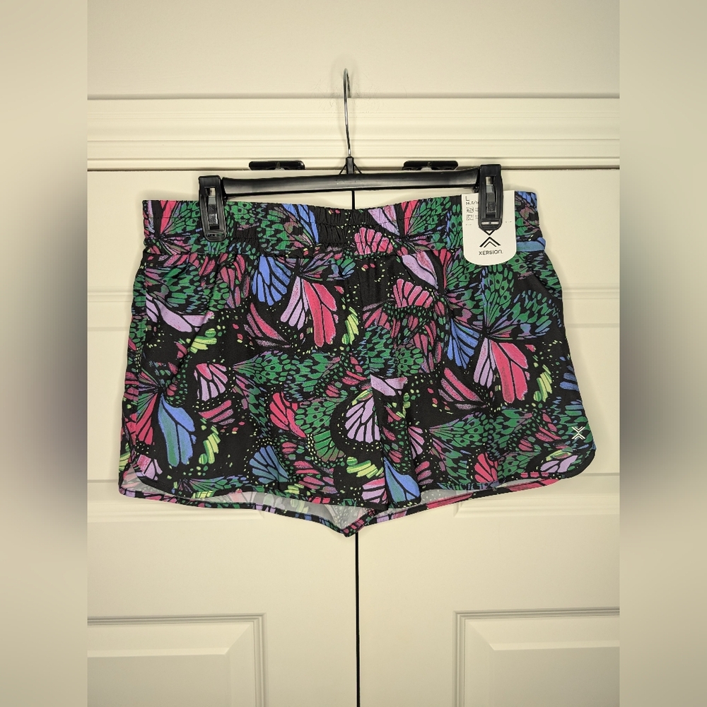 NWT Xersion Girls L (14.5/16.5 Plus) Running Short Multi-Butterfly Quick-Dri